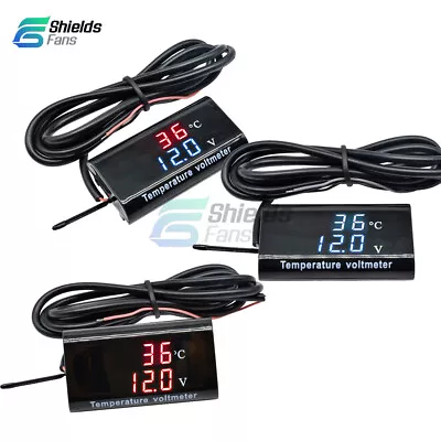 Car Motorcycle DC 12V LED Voltmeter Panel Voltage&Temperature Dual Display Meter • $5.68