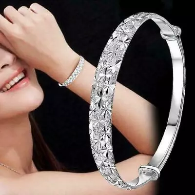 925 Silver Bangle Bracelet Cuff Fashion Women Adjustable Wedding Jewelry Gifts • $2.33