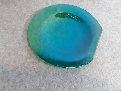 Vintage Art Glass Plate Green Iridescent Glass Irregular Shape Signed • $40