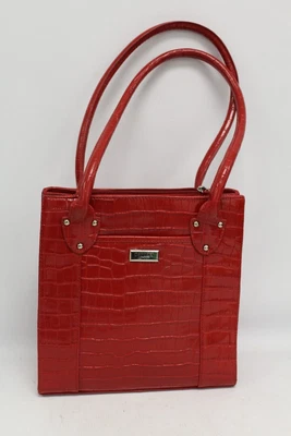 £9.99 • Buy OSPREY LONDON Red Leather Mock Croc Structured Leather Shoulder Tote 11 X11  Z05