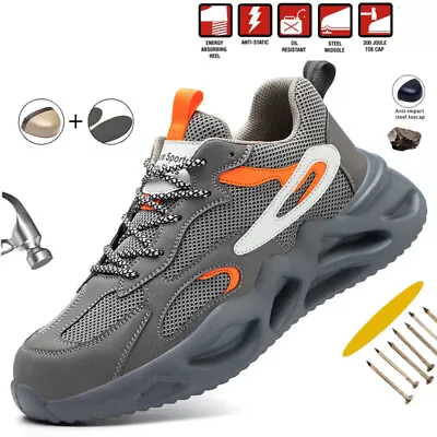 Mens Indestructible Steel Toe Shoes Lightweight Sneakers Breathable Hiking Shoes • $37.04
