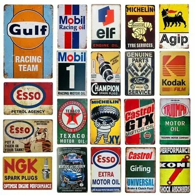 Vintage Metal Tin Signs Gulf Esso Agip Man Cave Plate Motor Oil Garage Wall • $14.90