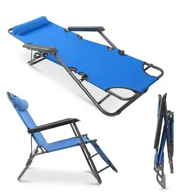 Patio Lounge Chair Chaise Bed Adjustable Beach Reclining Positions With Pillow • $44.99