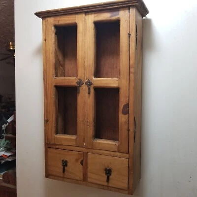 $79 • Buy Rustic Wood Cabinet Primitive Wall Hanging Cupboard Shelf Hand Made Wrought Iron