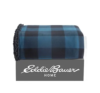 Eddie Bauer Cabin Plaid Cotton Blue Throw Blanket-50X60 • $34.99