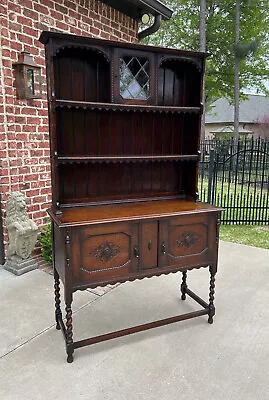 Antique English Welsh Dresser Buffet Sideboard Jacobean Barley Twist Oak Cabinet • $2875