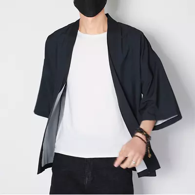 Plain Men Kimono Jacket Coat Cardigan Outwear Retro Japanese Yukata Haori • $22.56
