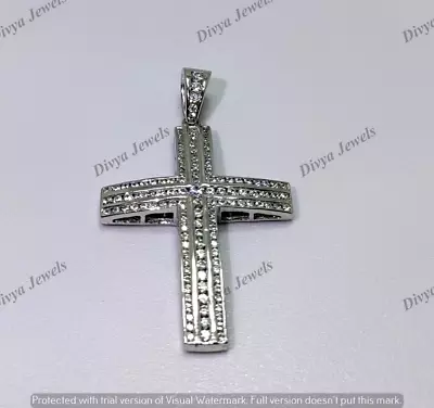 14K White Gold Finish Men's 1.00 CT Round Cut Moissanite Religious Cross Pendant • $111.44