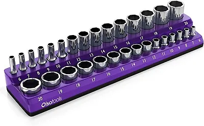 Olsa Tools Magnetic Socket Holder 3/8-inch Drive Holds 30 Sockets  Metric Purple • $30.87