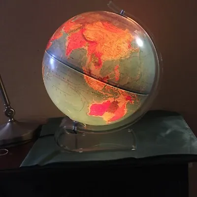 Vintage 1972 Light-up World Globe With Sculptural Lucite Stand  • $275
