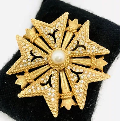 BENEDIKT NY Regal Maltese Cross Pave Rhinestone Brooch Signed Vintage Jewelry • $98.50