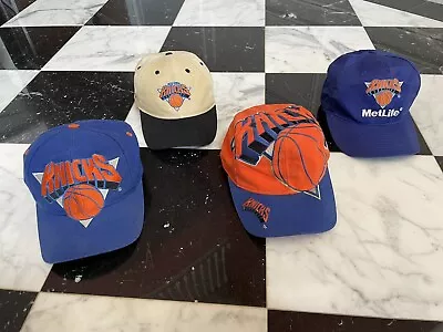 4 Vintage NY NBA 90s New York Knicks Snapback Hat All Over Print Embroidered Lot • $305