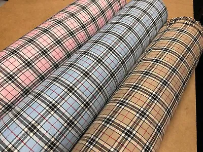 Tartan CHECK Plaid Designer Burberry Look Fabric 140CM WIDE Pinkblue.beige • £3