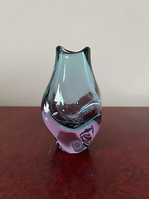 Mid Century Modern Czech Hand Made Glass Blue Sklo Zelezny Bro • $60