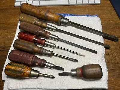 8 Retro Vintage Wood Handle Screwdriver Lot Phillips And Flathead Antique • $15