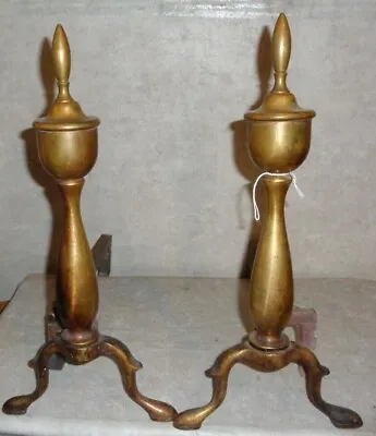 Vintage Brass And Iron Fireplace Andirons 15 Inches Deep • $67.99