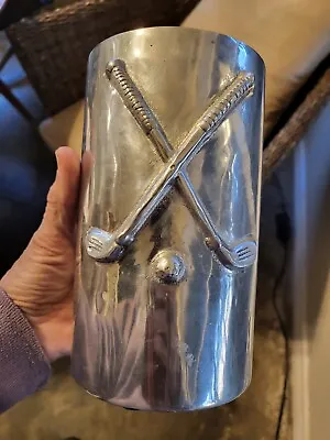 Mariposa Golf Themed Wine Bottle Chiller Holder Polished Aluminum #2506 • $18