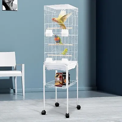 White Metal Portable Rolling Bird Budgie Cage Extra Storage Shelf Stand Tray • £39.99