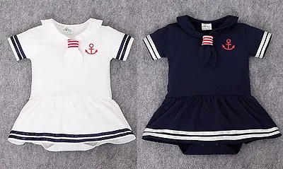 UK Baby Girl Sailor Dress White Navy Romper Playsuit Birthday Summer Outfit 0-24 • £15.89