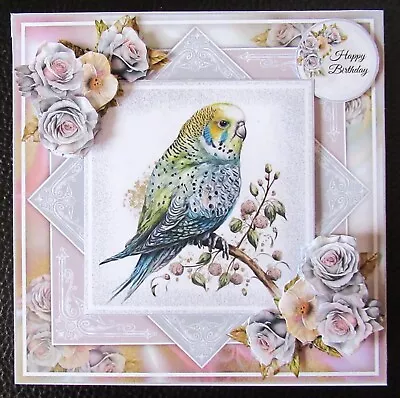 £1.70 • Buy Handcrafted 3d Birthday Card Topper Budgie & Flowers