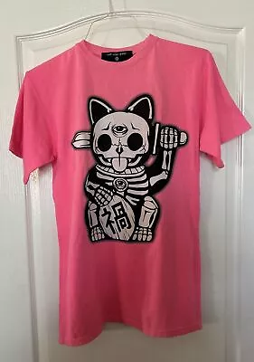 Hip And Bone Unlucky Cat Soft T Shirt Neon Pink Made In USA Men's Size S (T15) • $22
