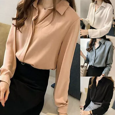 $13.20 • Buy Women Long Sleeve Lapel Blouse Business Shirt Office Lady Work V Neck Casual Top
