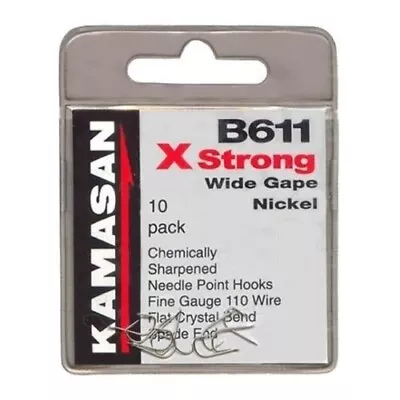 KAMASAN B611 X-STRONG WIDE GAPE NICKLE  SPADE END HOOKS 20's (K16) • $2.51