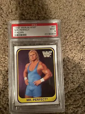 Mr Perfect Curt Hennig Rookie RC WWF Wrestling Card WWE 1991 Merlin Italy PSA 9 • $100