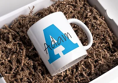 Personalised Name Mug Initial Mug Custom Alphabet  Tea Coffee Cup Blue Or Pink • £7.69