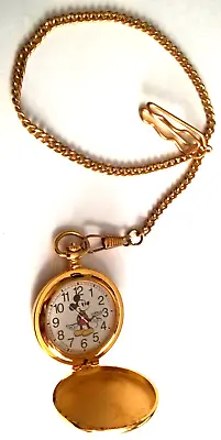 Disney Mickey Mouse Vintage Lorus Pocket Watch Gold-Tone V501-0A60 • $55