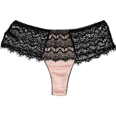 MIMI HOLLIDAY Bisou Bisou Sugar Pink Silk Blend With Black Lace Boyshort BNWT • £59.99
