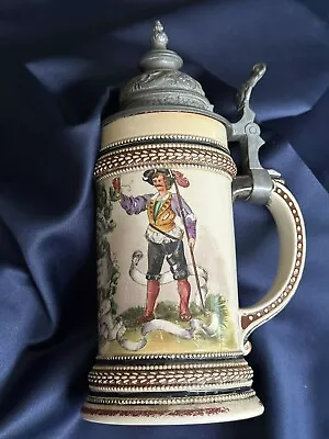 Antique Marzi & Remy 'Toast Motif' Stein W/ Turned Pewter Lid C. 1900 Germany • $69.99