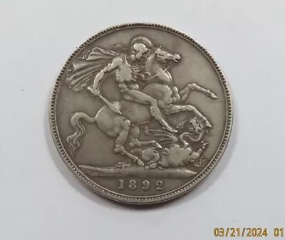 Great Britain Queen Victoria Large Sterling Silver Crown 1892 VERY SCARCE • $46.78