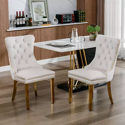 Set Of 2 Kitchen Chairs Upholstered Dining Chairs W/Gold Stainless Steel Legs US • $232.99