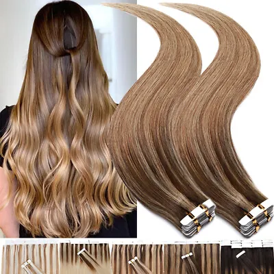 Ombré Thick Tape In Real Human Hair Extensions Seamless Skin Weft Full Head 150g • $35.25