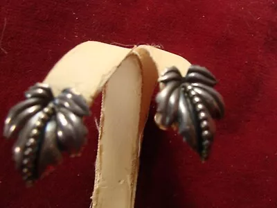 Vintage Older Mid-Century Sterling Silver Palm Tree Screw-On Earrings Jewel Art • $15