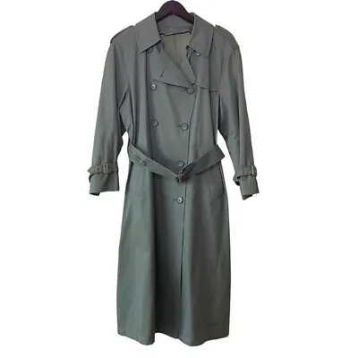 Vintage London Fog Union Made Olive Green Belted Trench Coat Size 16 Petite • $50