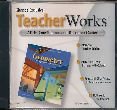 Glencoe Geometry TeacherWorks Electronic Teachers Edition Resource CD 0078699347 • $45