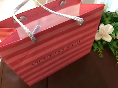 Victoria's Secret Pink Striped Gift Bag With Braid Tie 7.5 X 6.25  X 3.50  • $9.50