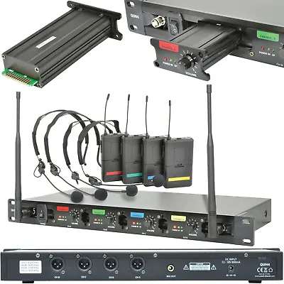 60m Quad Wireless Microphone Receiver System 4 Neckband Headset UHF Security Kit • £359.99