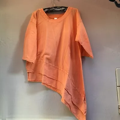 Maria De Guadalajara Womens Asymmetric Tunic Top 3/4 Sleeve Textured Orange • $31.55