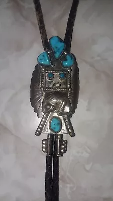 VTG Doris Smallcanyon NAVAJO Kachina Turquoise & Sterling Silver Bolo Tie  • $249