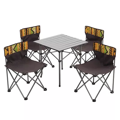 5 Piece Outdoor Foldable Camping Table Chairs Aluminum Metal Set Travel With Bag • £59.95