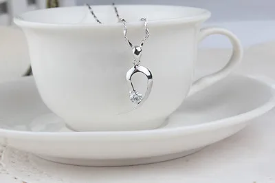 Stunning 925 Sterling SilverSparkly CZ Half Heart Pendant Necklace Jewel 18  • £8.99