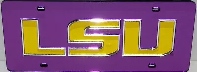 Lsu Tigers Purple Mirrored Yellow License Plate Inlaid Acrylic Mirrored  • $24.99