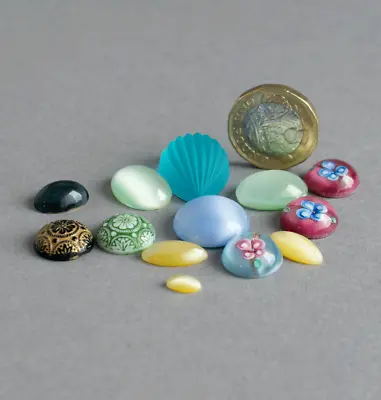 $1.21 • Buy 13 Vintage MIXED Jewellery GLASS CABOCHONS Venetian/Pearlescent/Mourning
