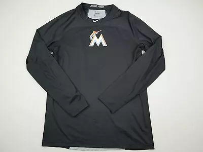 Miami Marlins Shirt Men Large Black Nike Pro Logo Long Sleeve Baseball MLB L • $29.99