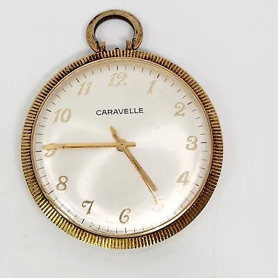 Vintage Caravelle Bulova Mechanical Open Face Pocket Watch Pendant Gold Base Mtl • $44.95