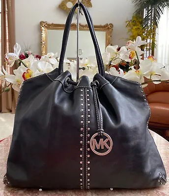 Michael Kors Astor Studded Black Leather X-Large Ring Tote Shoulder Bag EUC $398 • $169.99