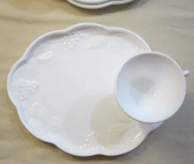Vintage Set Of THREE Milk Glass Colony Harvest Lunch Or Snack Plates With Cups • $21.24